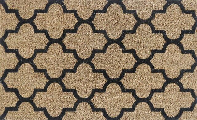 Coir doormat with black moroccan printed on it